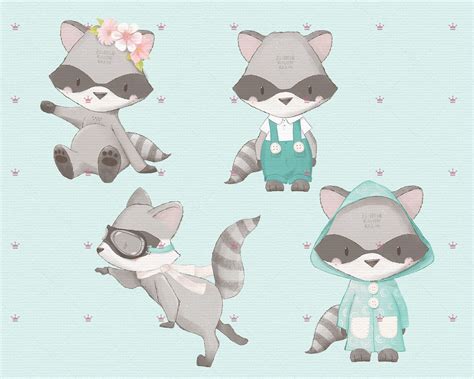 Cute Raccoon Art 10 Hand Drawn Cute Raccoon Cliparts Digital Etsy