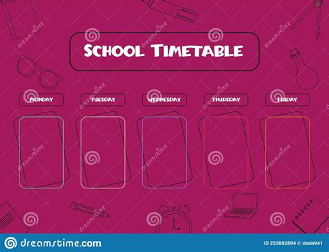 School Timetable Template For Kids Weekly Planner With School Supplies