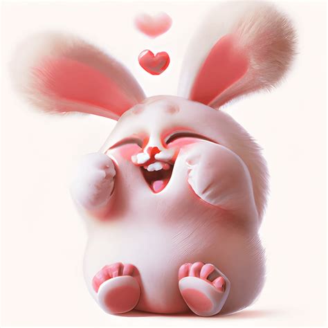 Adorable And Cute Cartoon Fluffy Happy Baby Rabbit In Love · Creative