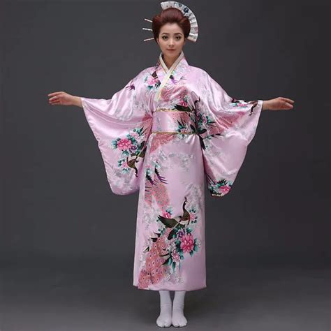 Vintage Party Dress Women Sexy Satin Kimono Yukata With Obi Performance