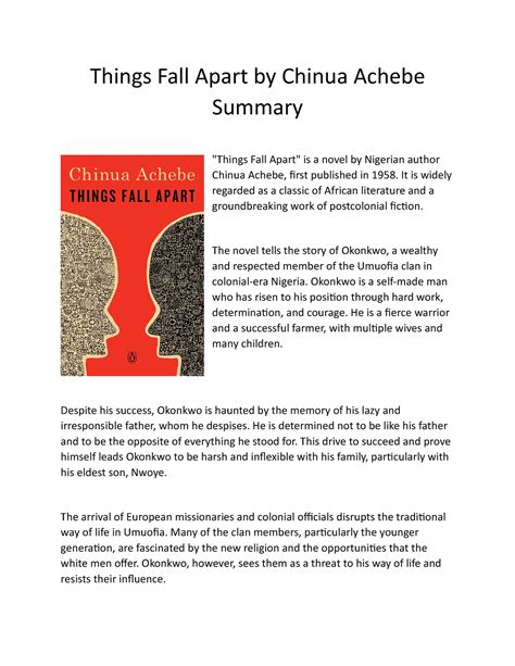Things Fall Apart By Chinua Achebe Summary Things Fall Apart By
