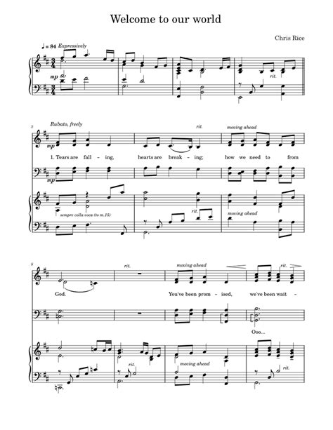 Welcome To Our World Chris Rice Sheet Music For Piano Vocals Male