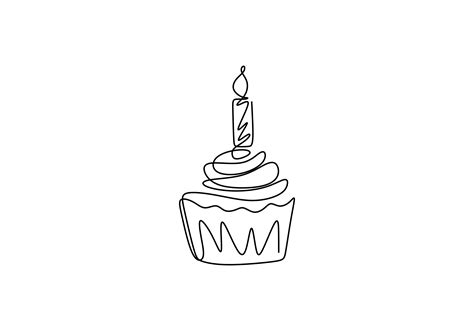 Download Continuous Line Drawing Of Birthday Cake With Candle For Free