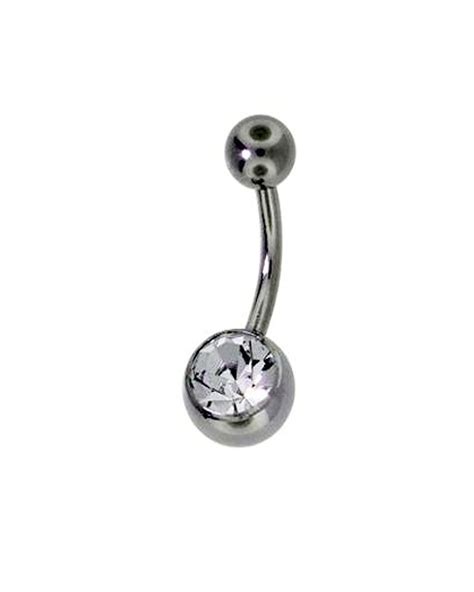 Ijewelry Silver Tone Stainless Steel Single Clear Crystal Belly Button