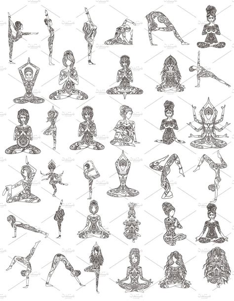 Set 35 Yoga Poses Vector By Anvino On Creativemarket Ashtanga Yoga Yoga Postures Yoga