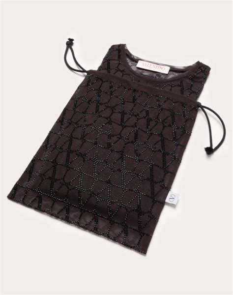 toile iconographe jersey tulle embroidered rhinestone top for woman in ebony black valentino in