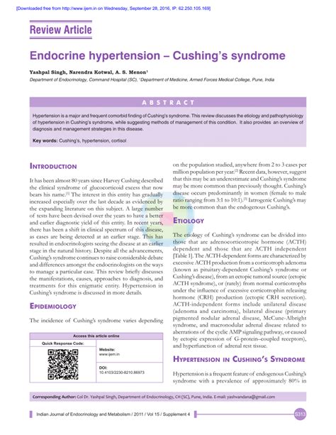 Pdf Endocrine Hypertension Cushings Syndrome