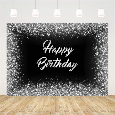 Happy Birthday Backdrop For Adult Party Black And Silver Birthday