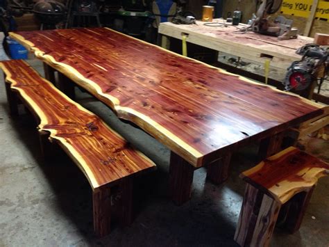 Cedar Slab Table Handmade Two Cedar Slab Table By Wood Shed