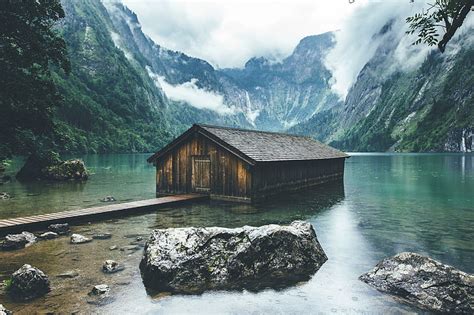 Online Crop Hd Wallpaper Boathouses Clouds Forest Germany Lake