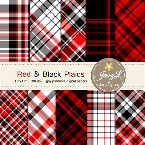 Red And Black Plaids Digital Papers Tartan Stripes Fathers Day