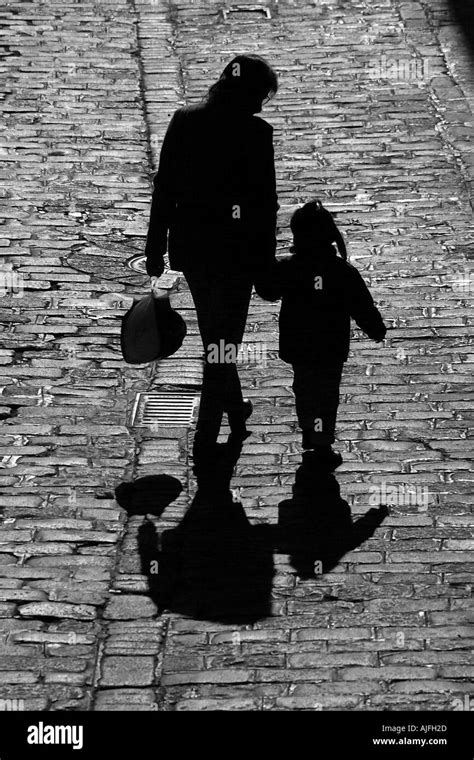 Mother And Children Silhouette Shadow Black And White Stock Photos