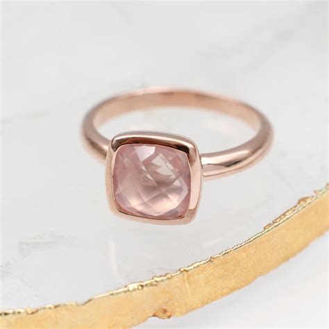 rose gold plated and semi precious rose quartz ring by hurleyburley
