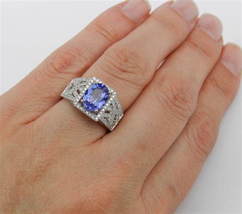 Tanzanite Halo Ring 14k White Gold Diamond Ring Tanzanite Engagement