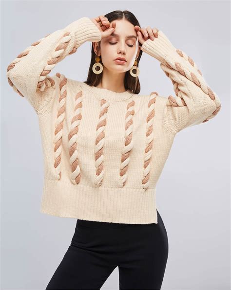 Plain Scoop Neck Pullover Color Block Womens Sweater