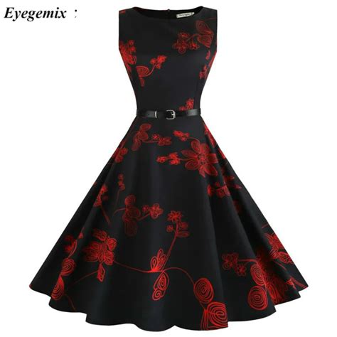 Summer Womens Dresses 2020 Casual Floral Retro Vintage 50s 60s Robe Rockabilly Swing Pinup