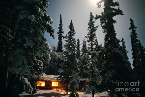Cozy Log Cabin At Moon Lit Winter Night Photograph By Stephan Pietzko