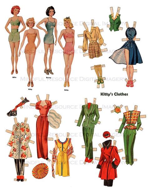 Girlfriends Paper Dolls 1940s Vintage Paper By Mindfulresource ตุ๊กตา