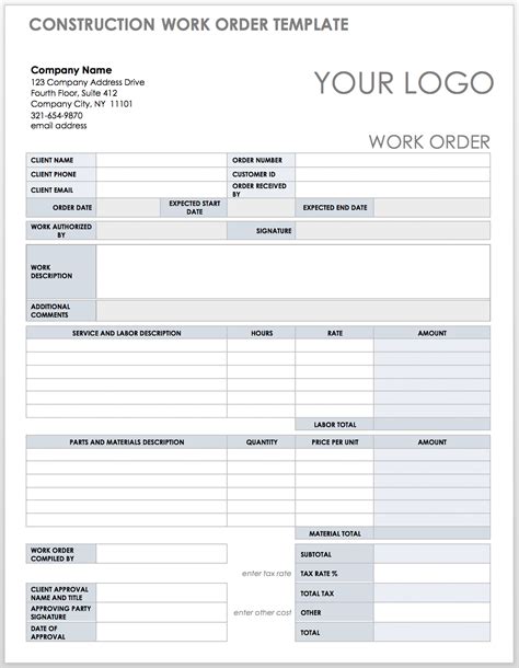 Free Construction Work Order Templates And Forms Smartsheet