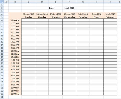 Excel Schedule Template Hourly Printable Schedule Template