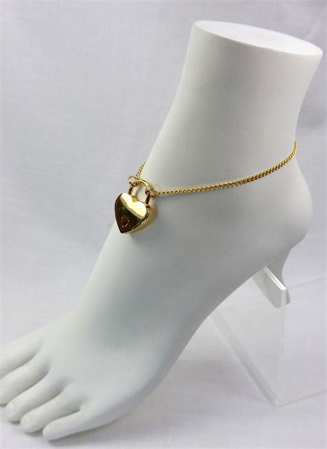 Gold Heart Lock Anklet Bdsm Jewelryt For Her Submissive Ankle