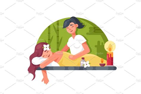 Massage Room Spa Masseuse Makes Cosmetic Procedures Girl Vector