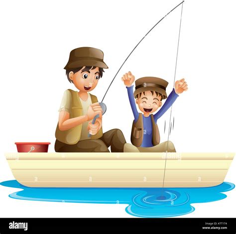 Ilustración De Padre E Hijo La Pesca Sobre Un Fondo Blanco Imagen