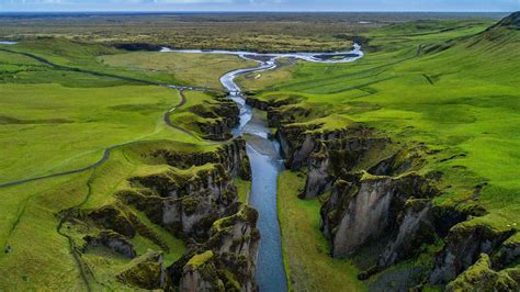 Aerial View Of A Riverbed In Fjaðrárgljúfur Canyon Iceland Aerial