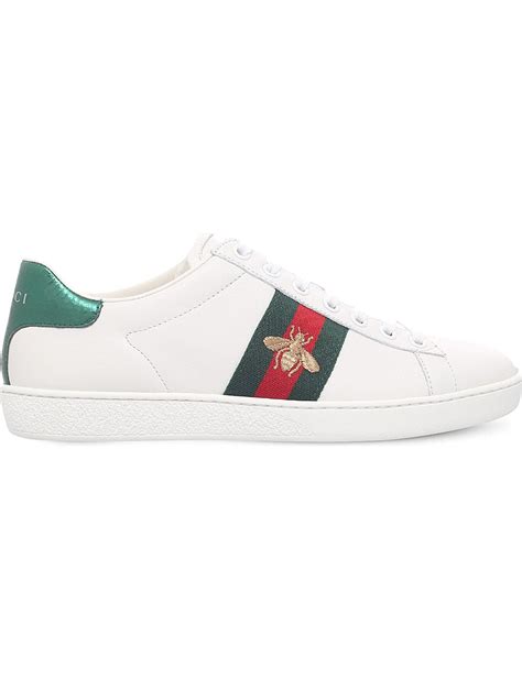 Gucci New Ace Bee Embroidered Leather Trainers Genuine Leather Shoes