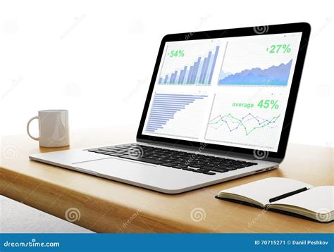 Laptop On A Wooden Desk With Financial Statistics Stock Illustration