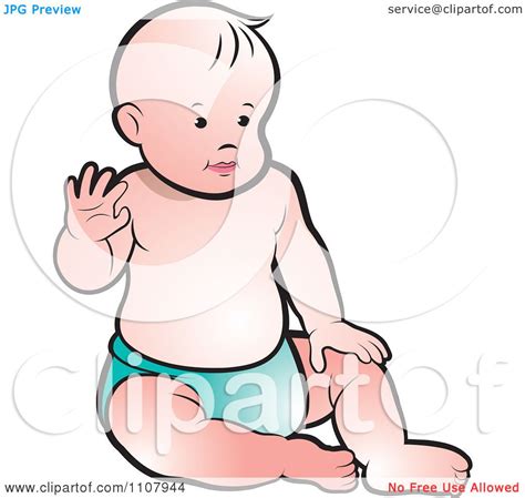 Clipart White Baby Sitting Up And Waving Royalty Free Vector