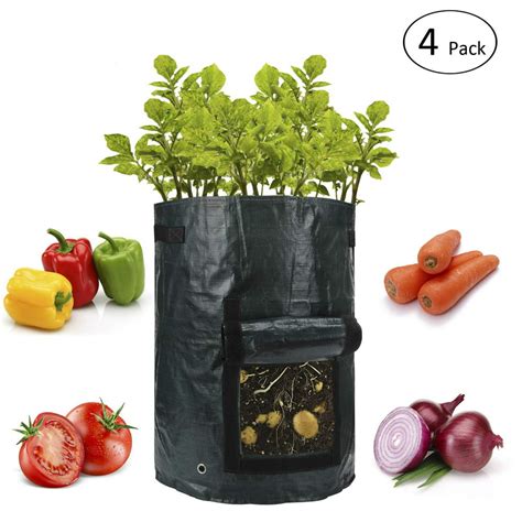 4 Pack 10 Gallon Garden Potato Grow Bags With Flap And Handles Aeration