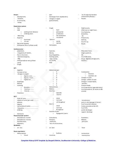 Classical Medical History And Physical Examination Template Medical