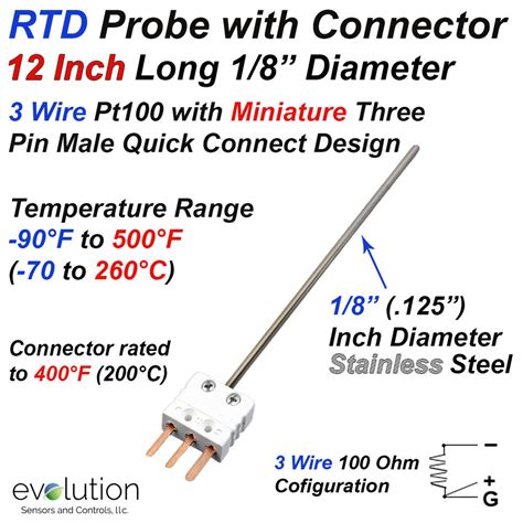 Rtd Probe 12 Inches Long 18 Diameter With Miniature Connector
