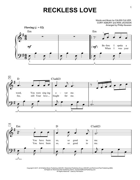 Cory Asbury Reckless Love Arr Phillip Keveren Sheet Music And Chords