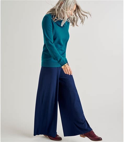 Navy Womens Jersey Wide Leg Trousers Woolovers Us