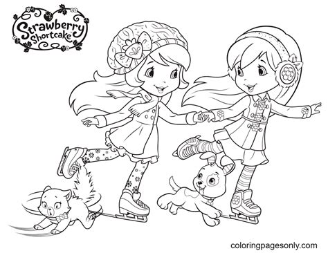Strawberry Shortcake And Blueberry Muffin Ice Skating Coloring Page
