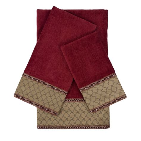 Sherry Kline Luxuriant Red 3 Piece Embellished Towel Set 13 X 18 X 0