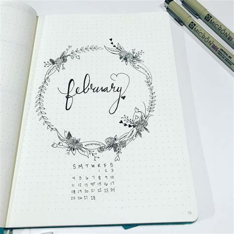 Beautiful February Cover Page Bullet Journal Monthly Cover Drawing