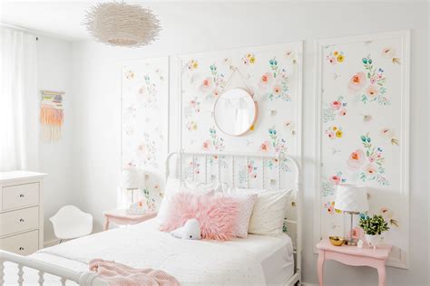 Blush And White Little Girls Room Floral Wallpaper By Spoonflower