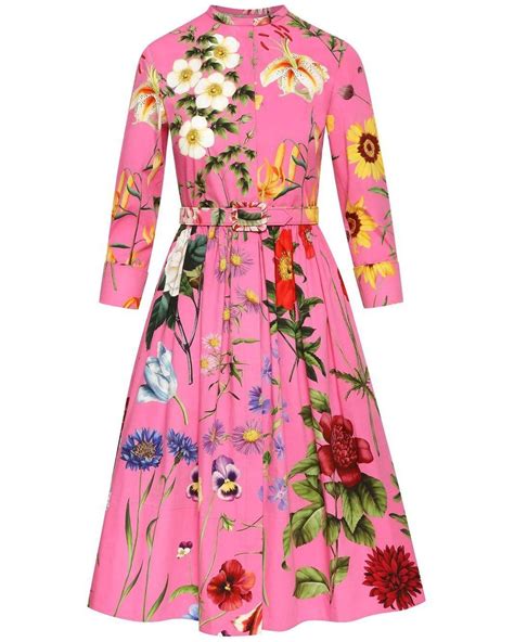 Oscar De La Renta Floral Print Shirt Dress In Pink Lyst