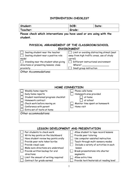 Student Intervention Checklist
