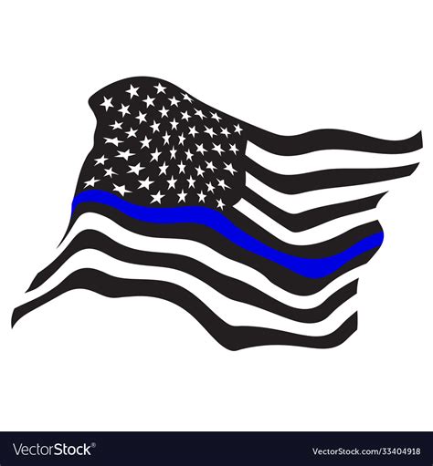 Waving Usa Police Blue Line Flag Royalty Free Vector Image