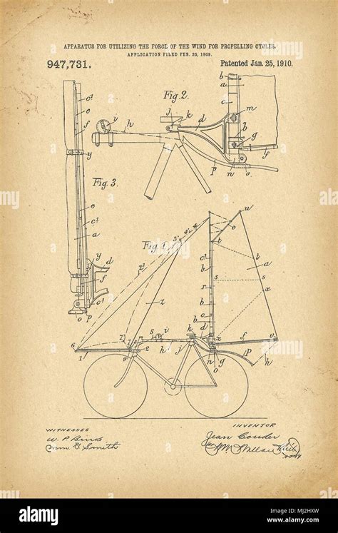 1910 Patent Velocipede Bicycle Archival History Invention Stock Photo