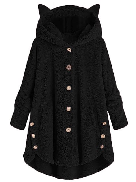 Womens Casual Faux Fur Hooded Coats Fleece Jackets Plus Size Outerwear