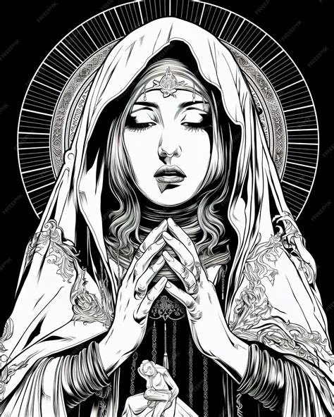 Premium Ai Image A Black And White Drawing Of A Woman Praying With