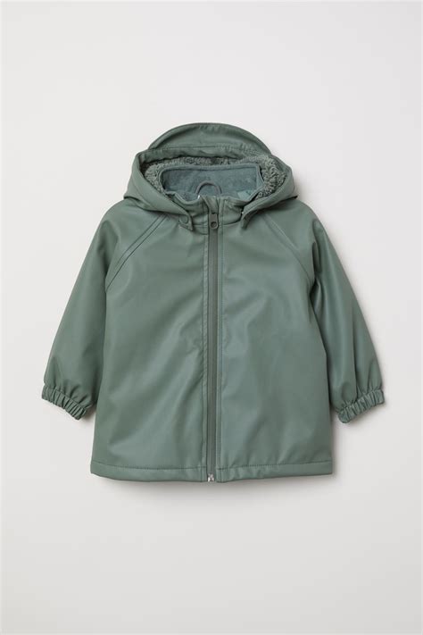 Fleece Lined Rain Jacket Khaki Green Kids Handm Ca