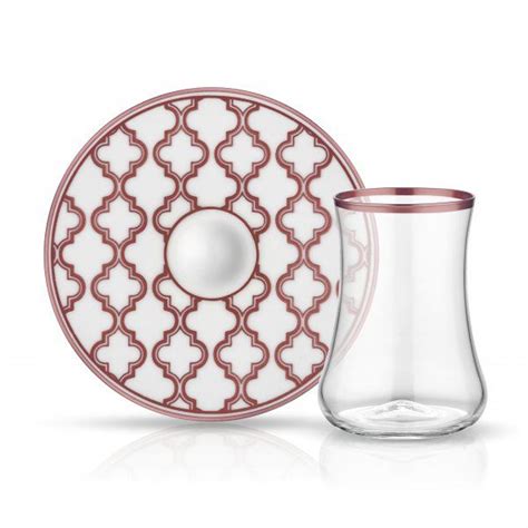 Luxurious Turkish Tea Glass Set For Six Pink Grandbazaarshopping