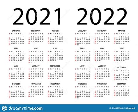 Calendar 2020 2021 2022 Illustration Week Starts On Sunday Calendar