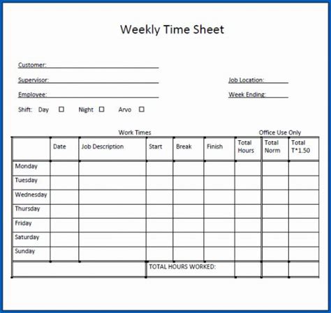 Free Samples Of Weekly Employee Timesheet Template Templateral